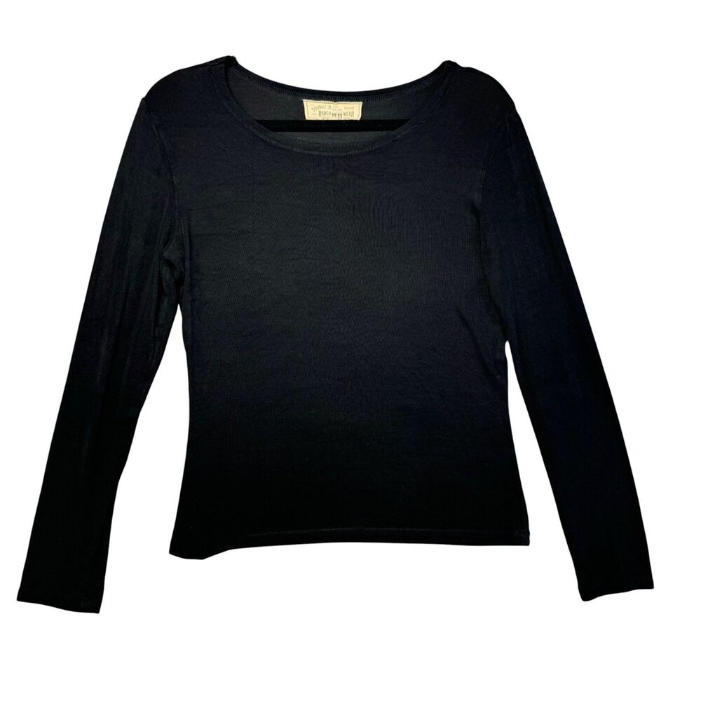Double D Ranch Shirt Womens Extra Small Black Long Sleeve Slub Stretch Boat Neck